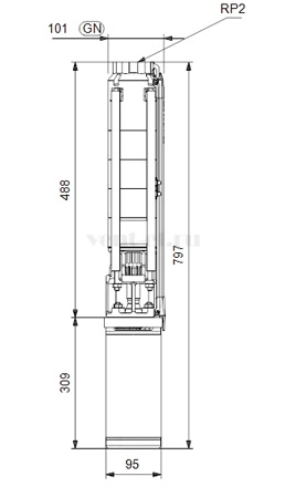 Габаритные размеры скважинного насоса Grundfos SP 9-5