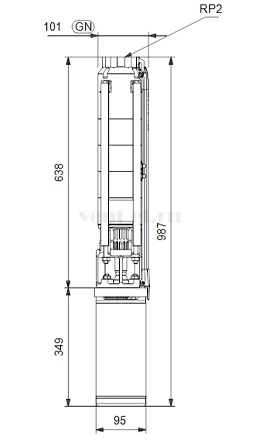 Габаритные размеры скважинного насоса Grundfos SP 9-8