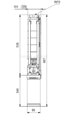 Габаритные размеры скважинного насоса Grundfos SP 14-4