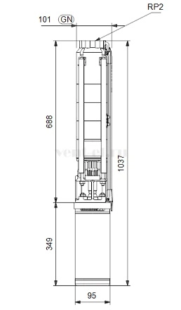 Габаритные размеры скважинного насоса Grundfos SP 14-6