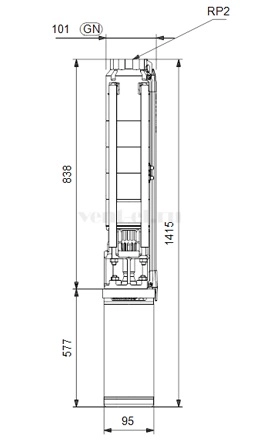 Габаритные размеры скважинного насоса Grundfos SP 14-8