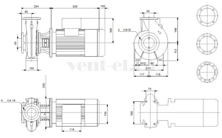 Габаритные размеры консольного насоса Grundfos NB 40-125/139 F2 GQQE Габаритные размеры консольного насоса Grundfos NB 40-125/139 F2 GQQE