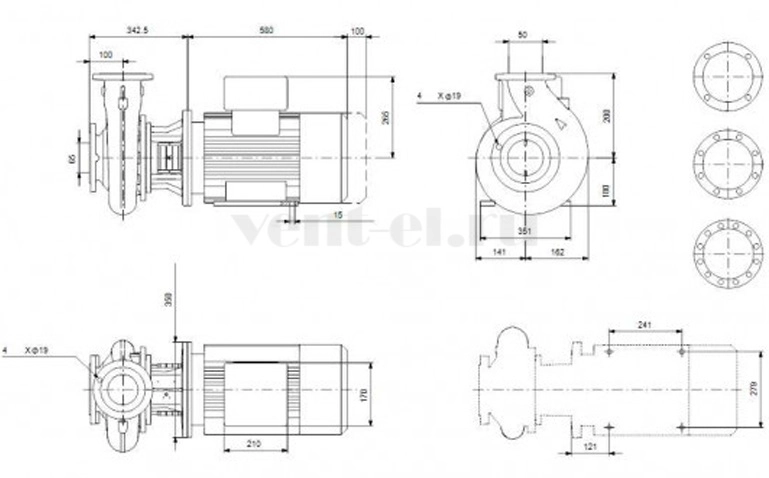 Габаритные размеры консольного насоса Grundfos NB 50-200/219 GQQE Габаритные размеры консольного насоса Grundfos NB 50-200/219 GQQE