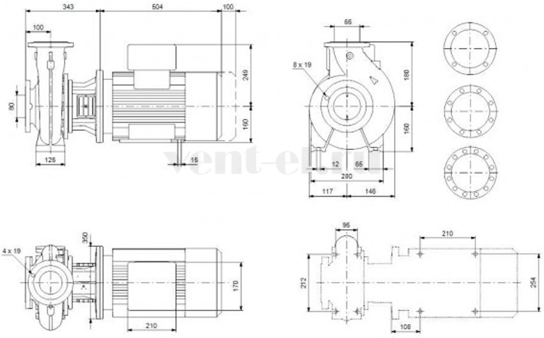 Габаритные размеры консольного насоса Grundfos NB 65-125/144 GQQE Габаритные размеры консольного насоса Grundfos NB 65-125/144 GQQE