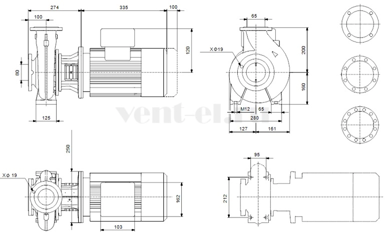 Габаритные размеры консольного насоса Grundfos NB 65-160/177 GQQE