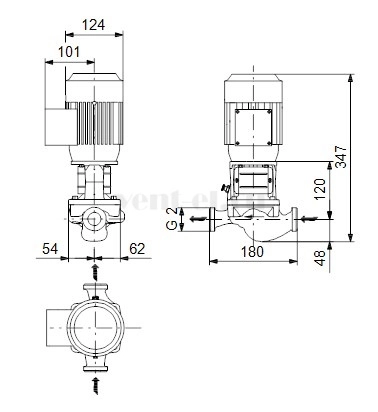 Габаритные размеры центробежного насоса Grundfos TP 32-50/2
