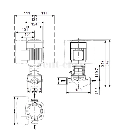 Габаритные размеры центробежного насоса Grundfos TP 32-80/2