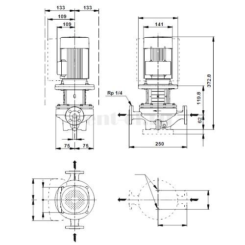 Габаритные размеры центробежного насоса Grundfos TP 40-90/2