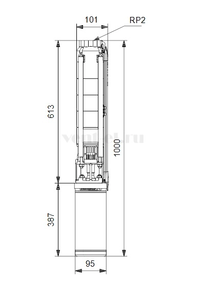 Габаритные размеры скважинного насоса Grundfos SP 11-5 1x230В