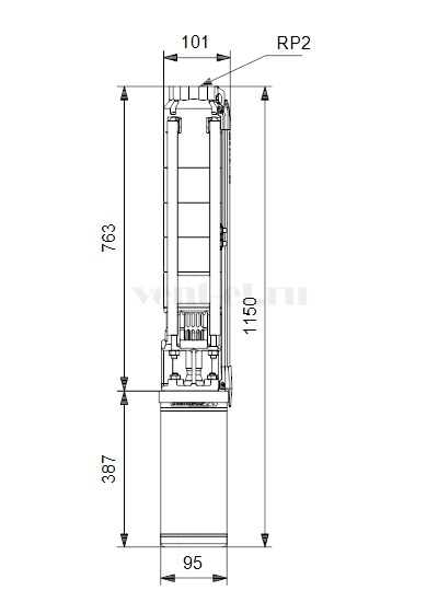 Габаритные размеры скважинного насоса Grundfos SP 11-7 3x400В
