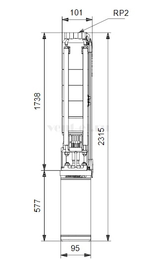 Габаритные размеры скважинного насоса Grundfos SP 11-20 3x400В