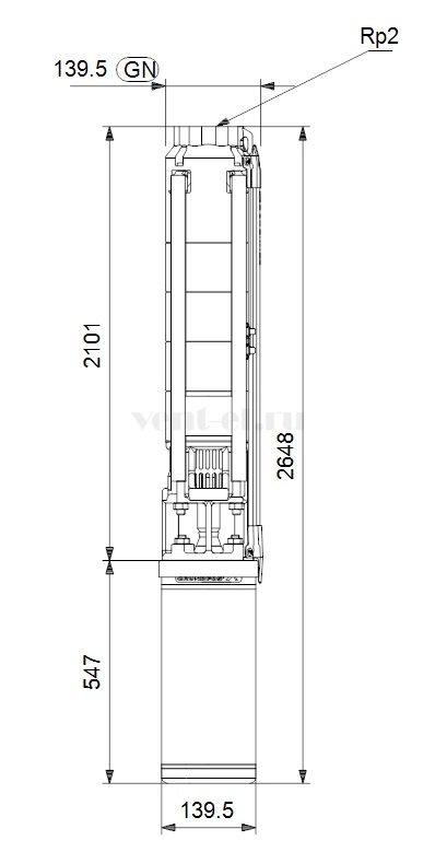 Габаритные размеры скважинного насоса Grundfos SP 11-24N