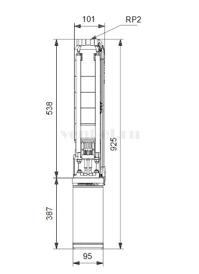 Габаритные размеры скважинного насоса Grundfos SP 14-4 1x230В