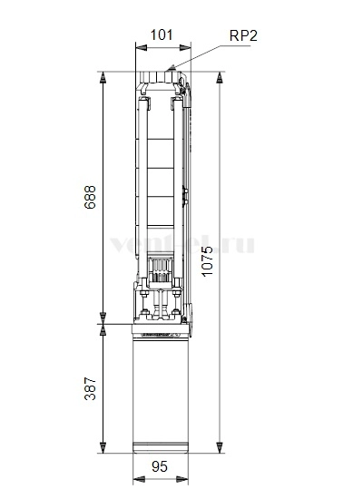 Габаритные размеры скважинного насоса Grundfos SP 14-6 1x230В