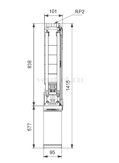 Габаритные размеры скважинного насоса Grundfos SP 14-8 1x230В