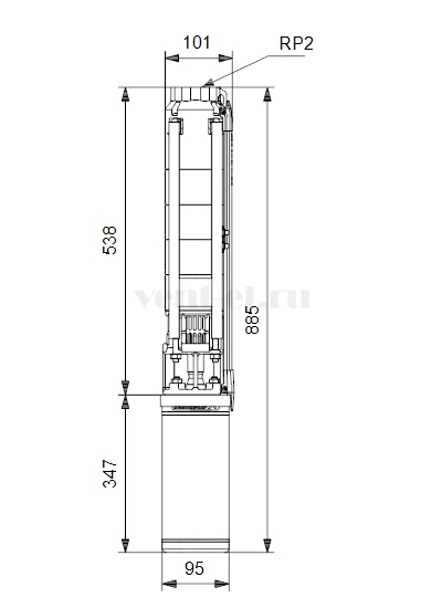 Габаритные размеры скважинного насоса Grundfos SP 14-4 3x400В