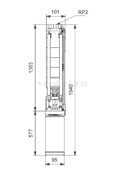 Габаритные размеры скважинного насоса Grundfos SP 14-15 3x400В