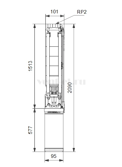 Габаритные размеры скважинного насоса Grundfos SP 14-17 3x400В