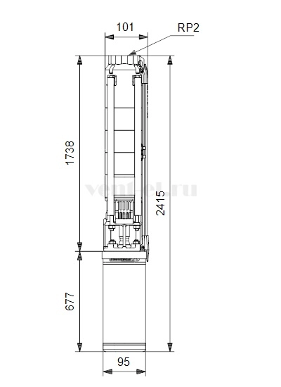 Габаритные размеры скважинного насоса Grundfos SP 14-20 MS4000
