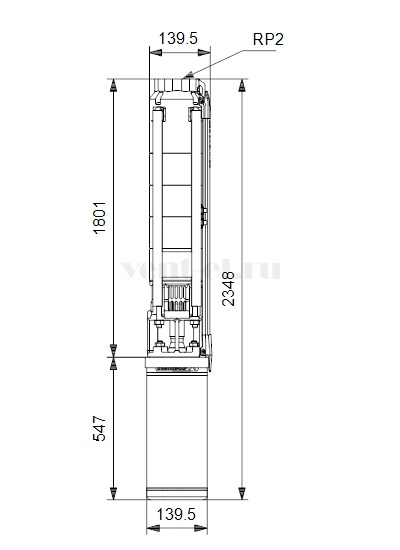 Габаритные размеры скважинного насоса Grundfos SP 14-20 MS6000