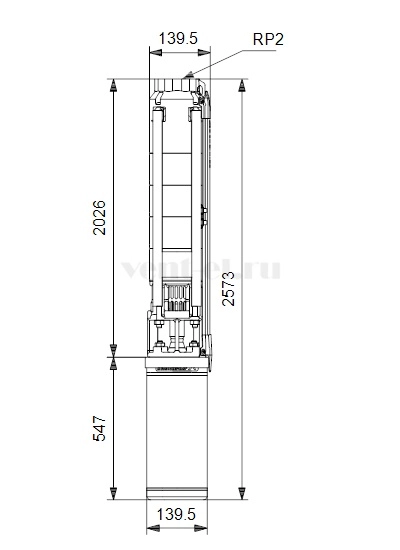 Габаритные размеры скважинного насоса Grundfos SP 14-23 MS6000