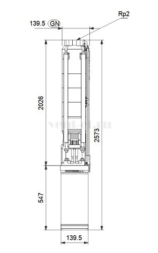 Габаритные размеры скважинного насоса Grundfos SP 14-23N MS6000