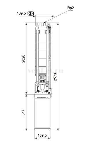 Габаритные размеры скважинного насоса Grundfos SP 14-27 MS6000