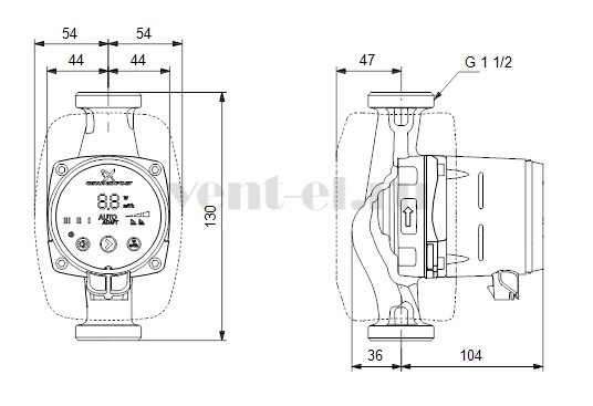 Габаритные размеры циркуляционного насоса Grundfos ALPHA3 25-40 130