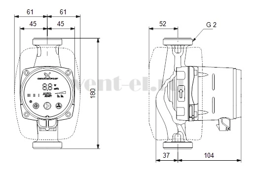 Габаритные размеры циркуляционного насоса Grundfos ALPHA3 32-40 N
