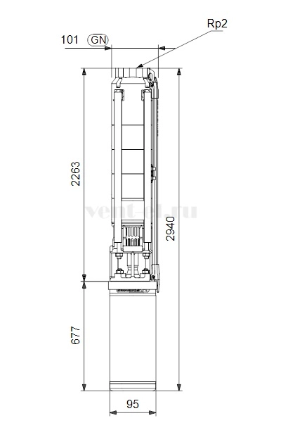 Габаритные размеры скважинного насоса Grundfos SP 11-27