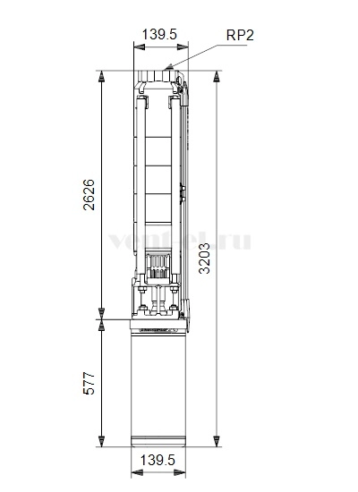 Габаритные размеры скважинного насоса Grundfos SP 14-31