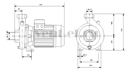 Габаритные размеры поверхностного насоса Grundfos NS 30-30 3х400V