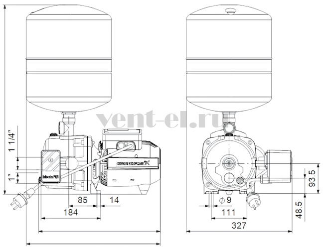Габаритные размеры насосной станции Grundfos JPD 4-54 PT-V