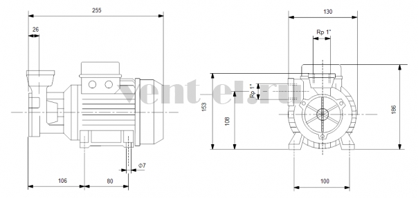 Габаритные размеры вихревого насоса Grundfos PF 2-50