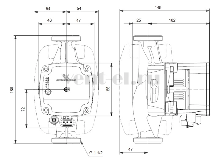 Габаритные размеры циркуляционного насоса Grundfos ALPHA1L 25-40 180