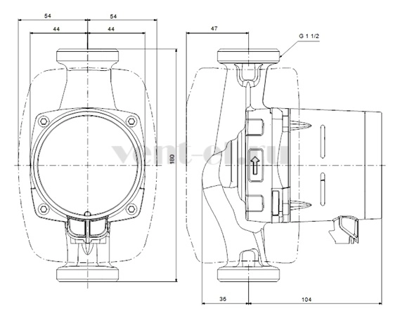 Габаритные размеры циркуляционного насоса Grundfos ALPHA3 25-40 NEW (гайки в комплекте)