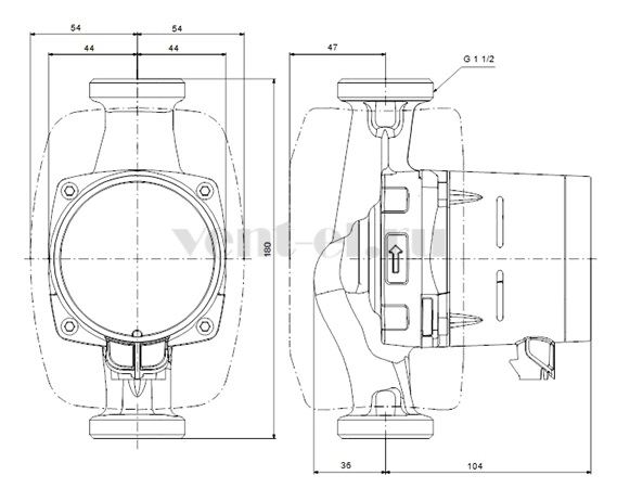 Габаритные размеры циркуляционного насоса Grundfos ALPHA3 25-60 NEW (гайки в комплекте)