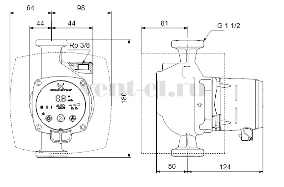Габаритные размеры циркуляционного насоса Grundfos ALPHA2 25-40 A NEW