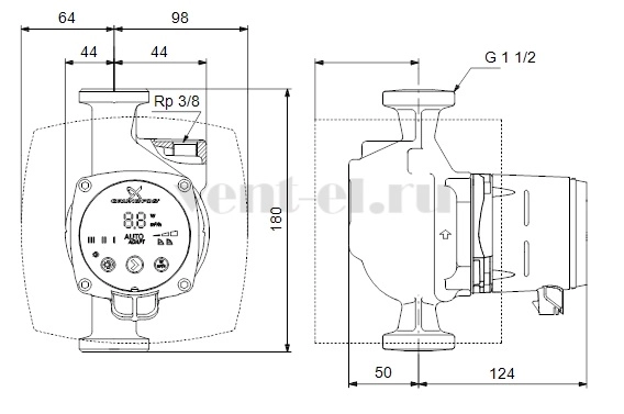 Габаритные размеры циркуляционного насоса Grundfos ALPHA2 25-60 A NEW