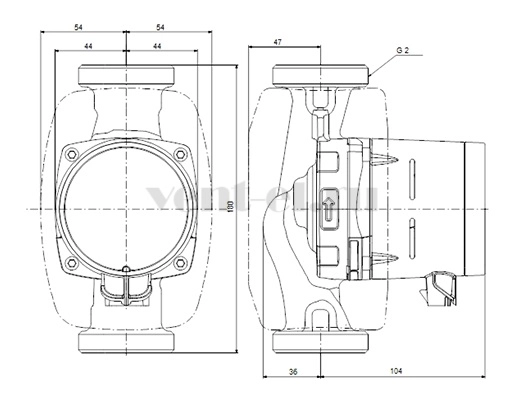 Габаритные размеры циркуляционного насоса Grundfos ALPHA2 32-40 180