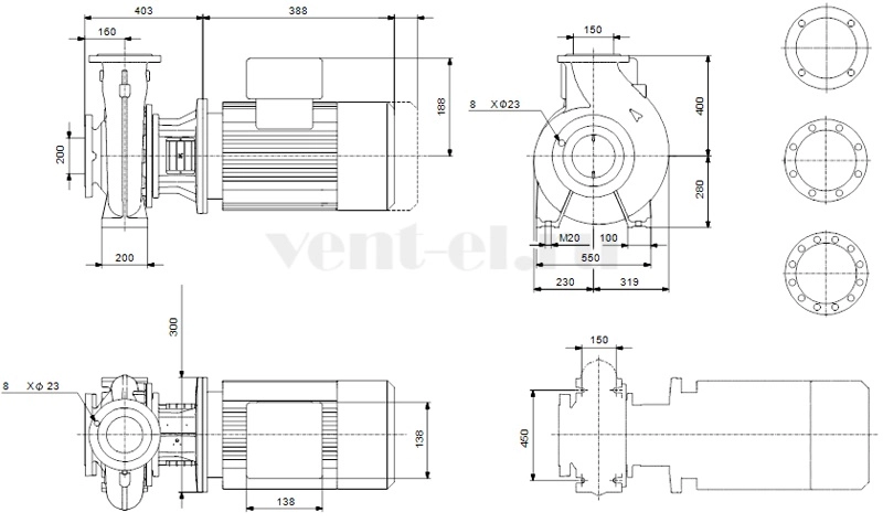 Габаритные размеры консольного насоса Grundfos NB 150-200/210-158 AF1ABQQE
