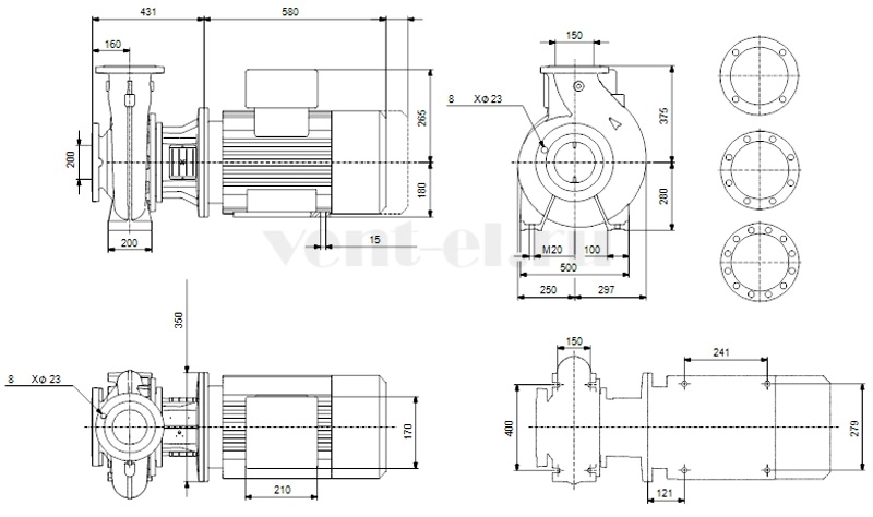 Габаритные размеры консольного насоса Grundfos NB 150-250/230 EUP AF1ABQQE