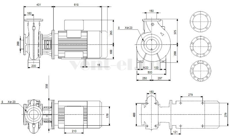 Габаритные размеры консольного насоса Grundfos NB 150-250/242 EUP AF1ABQQE