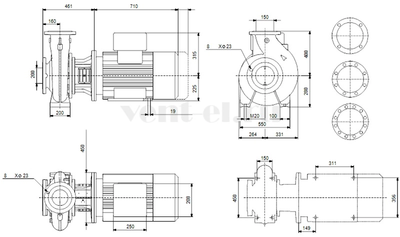 Габаритные размеры консольного насоса Grundfos NB 150-315.2/314 AF1ABQQE