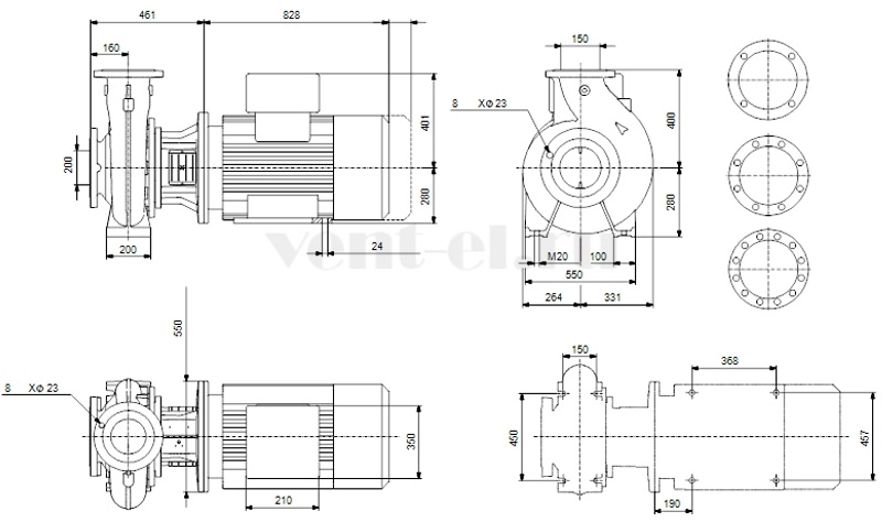 Габаритные размеры консольного насоса Grundfos NB 150-315.2/342 AF1ABQQE