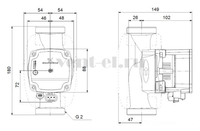 Габаритные размеры циркуляционного насоса Grundfos ALPHA1 L 32-80 180