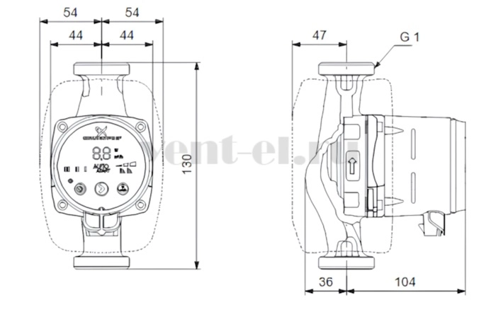 Габаритные размеры циркуляционного насоса Grundfos ALPHA2 15-60 130