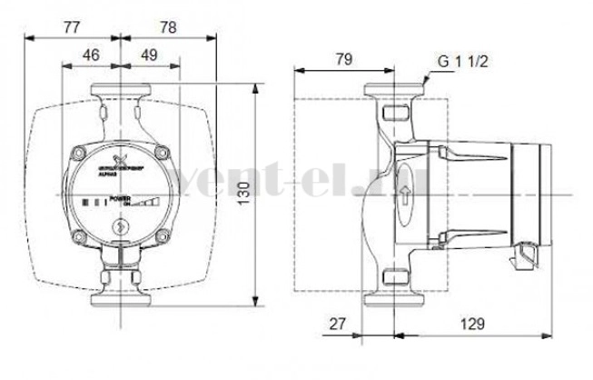 Габаритные размеры циркуляционного насоса Grundfos ALPHA2 L 25-60 130