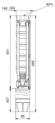 Габаритные размеры скважинного насоса Grundfos SP 46-2