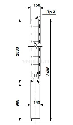 Габаритные размеры скважинного насоса Grundfos SP 46-20